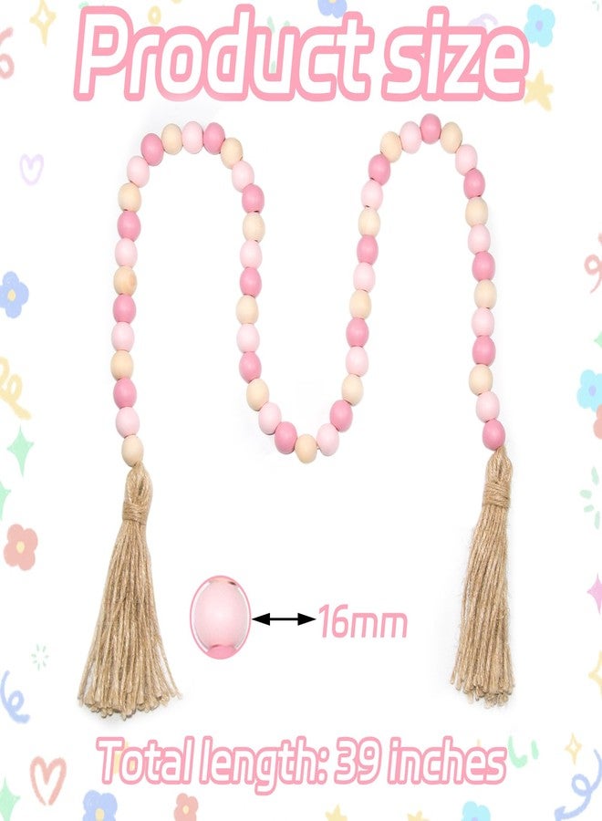 TACOLO Wood Beads Garland with Tassels, 1 Pcs Farmhouse Rustic Country Decor Prayer Beads Boho Chic for Farmhouse, Wall Hanging, Home Decoration (Gold, 39 Inch) - Image 2